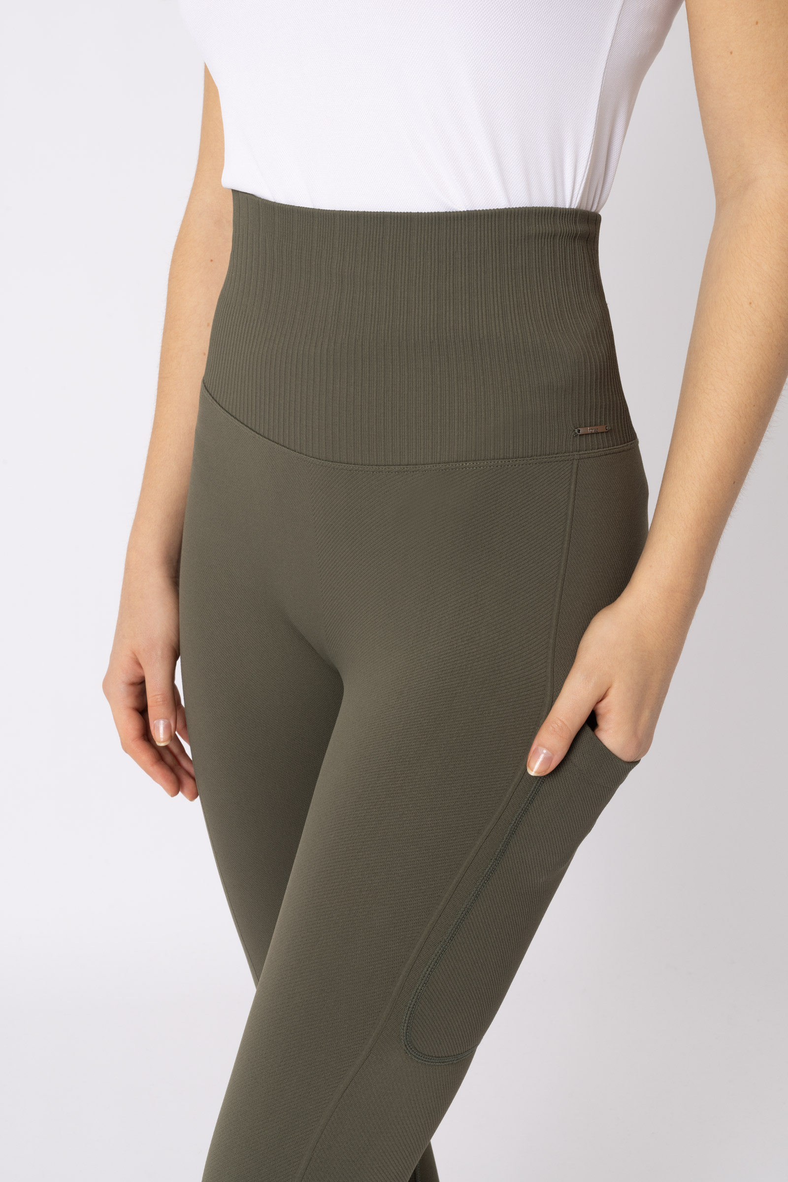 Horze Janine Bezszwowe jeździeckie legginsy damskie z pełnym lejem i kieszenią na telefon