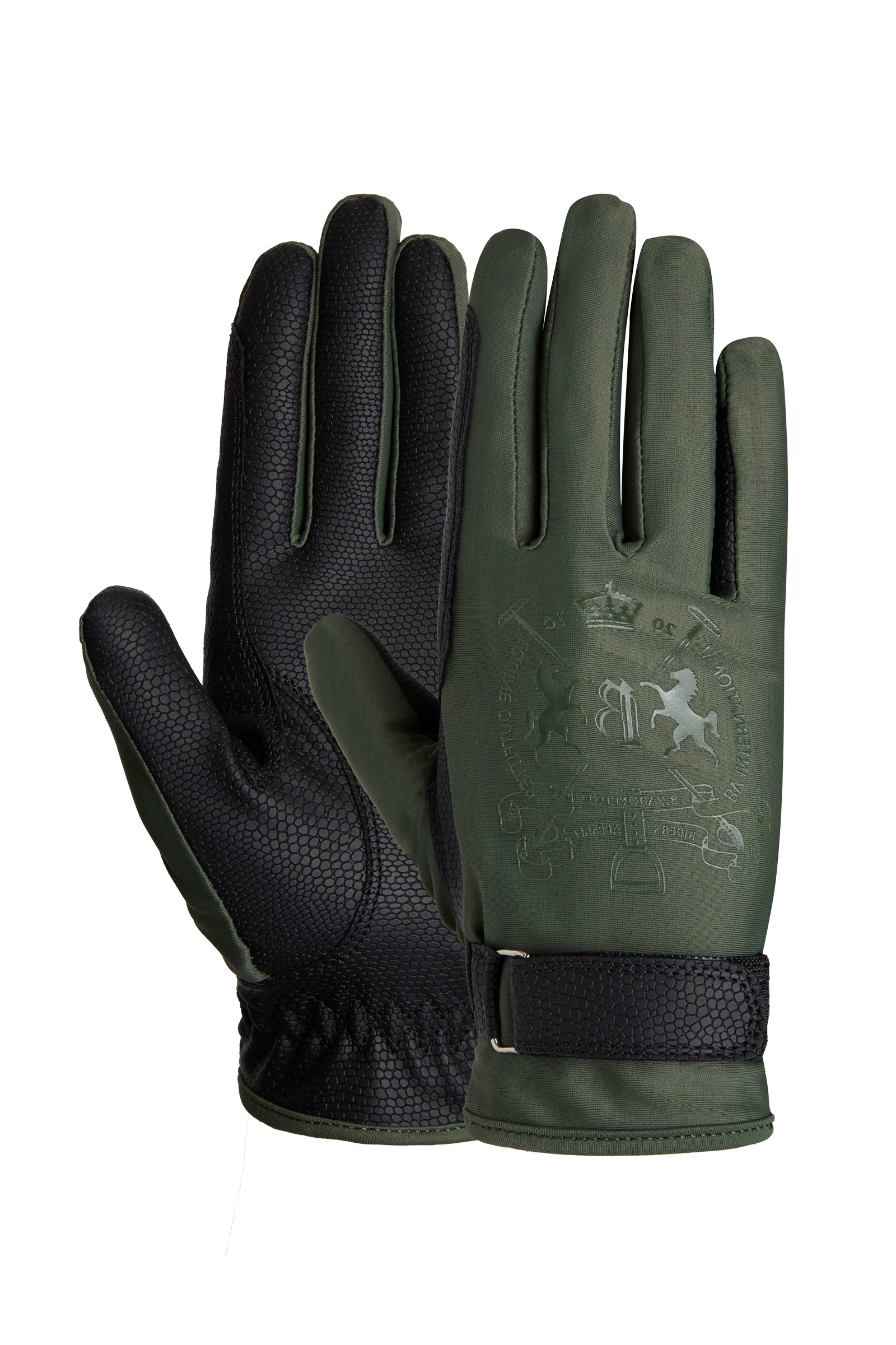 Beetle Green B Vertigo Laia Damskie rękawiczki jeździeckie z nadrukiem logo