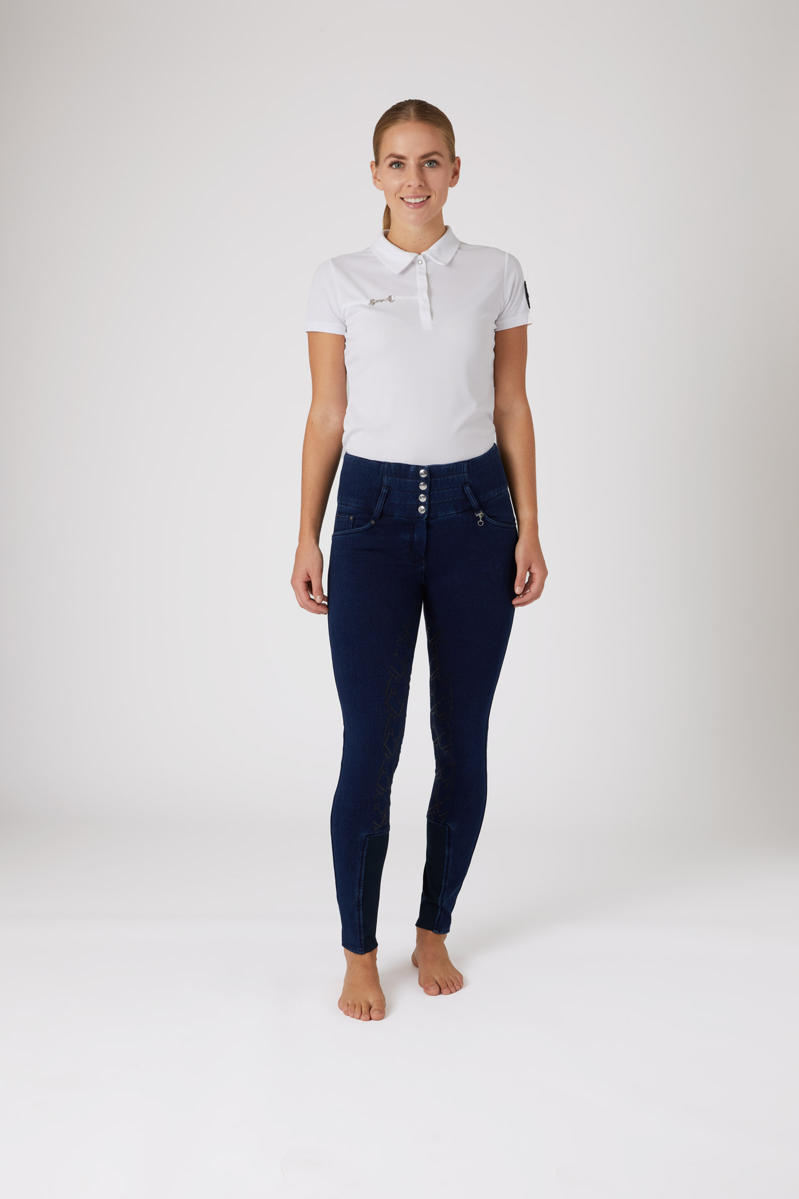 Damskie bryczesy thermo denimowe Horze Kacy z pełnym lejem