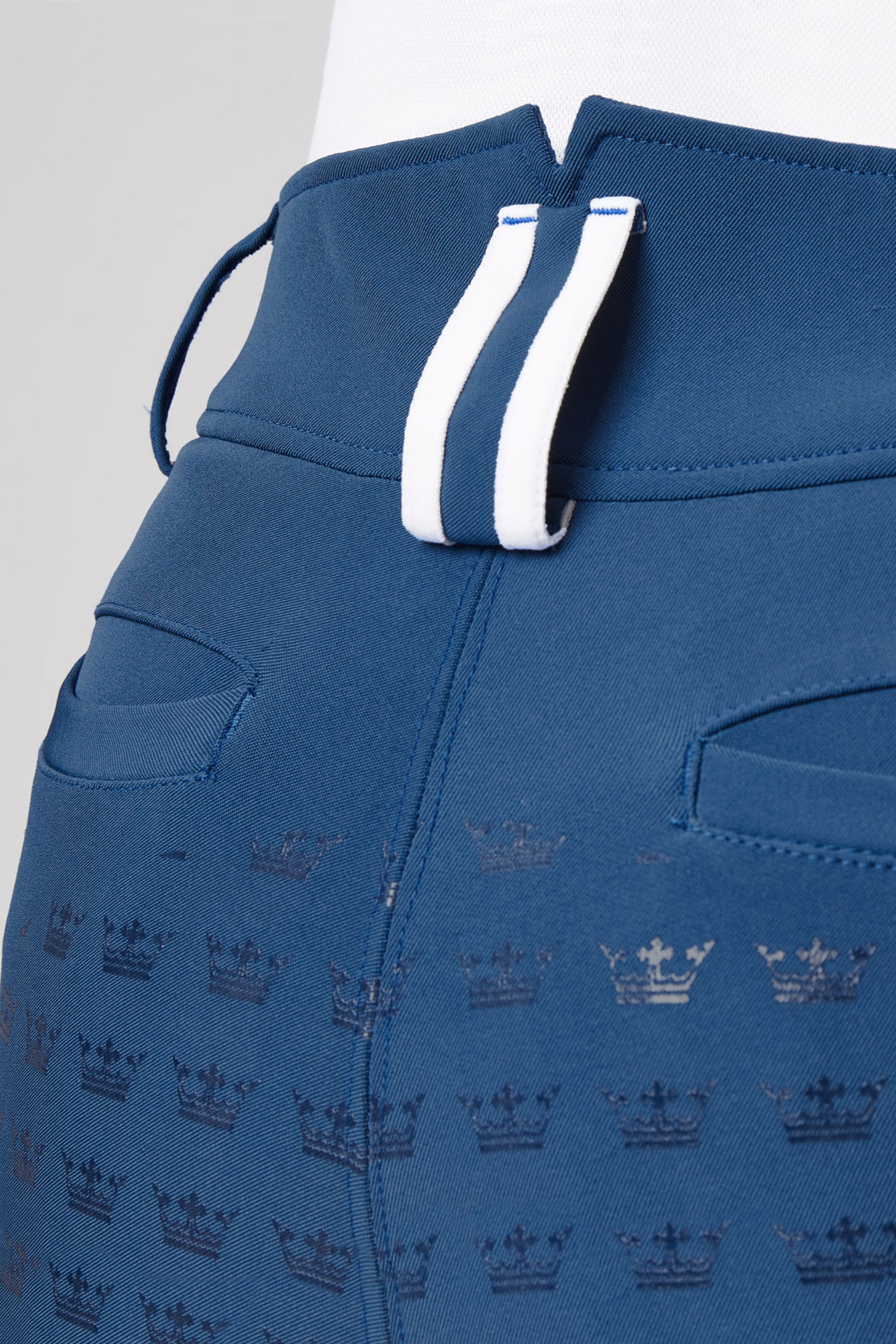 Damskie bryczesy z wysokim stanem, pełnym lejem i kontrastową lamówką