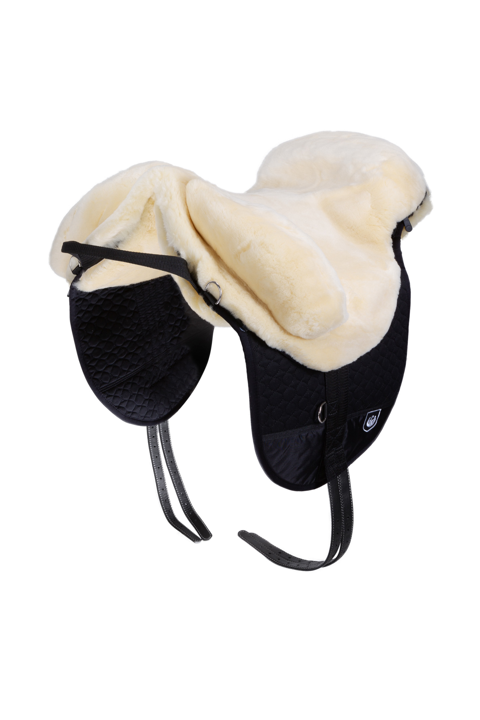 Off-White/Black Pad do jazdy na oklep z futrem owczym Christ, Premium Plus