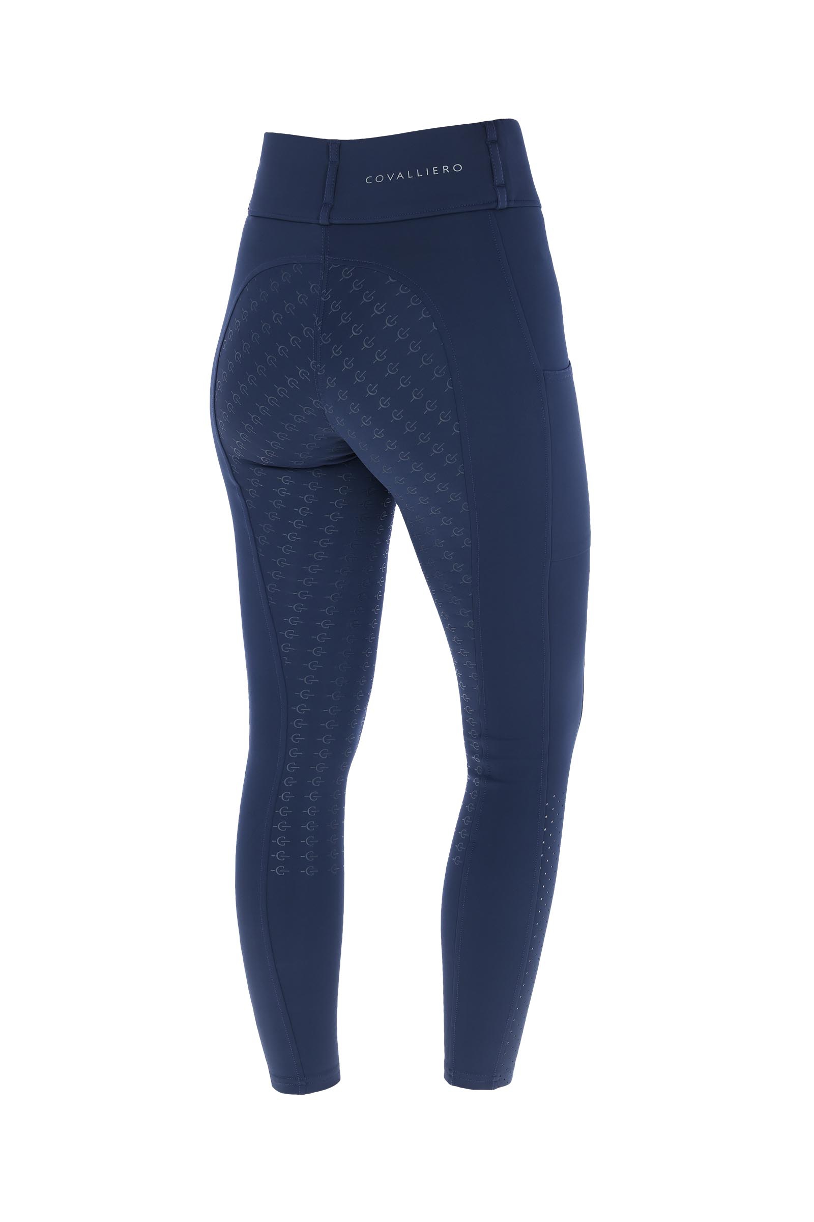 Dark Navy Covalliero jeździeckie legginsy kompresyjne z pełnym lejem SS25  