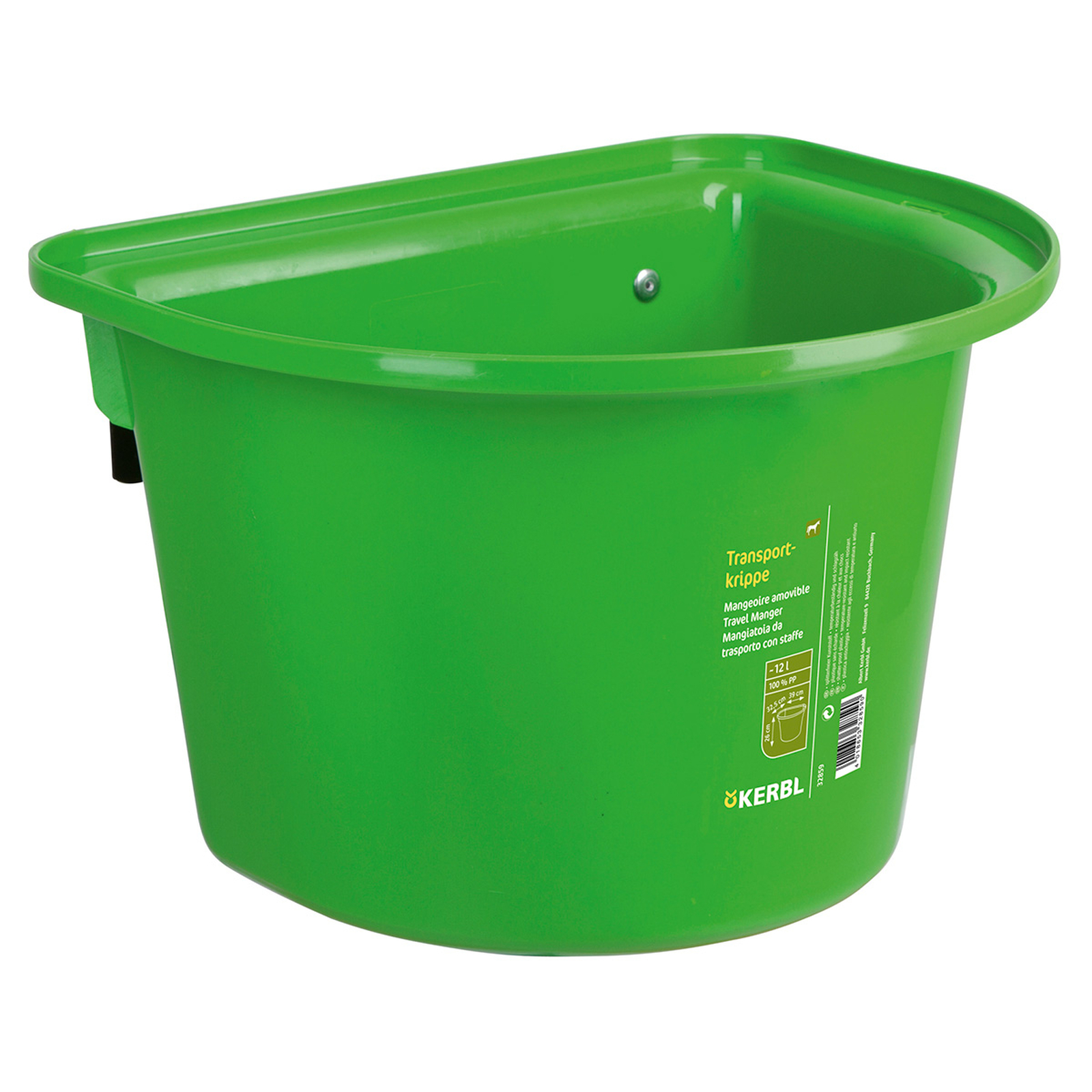 Light Green Kerbl Żłóbek podróżny 12 l, plastikowy z pałąkiem na haczyk