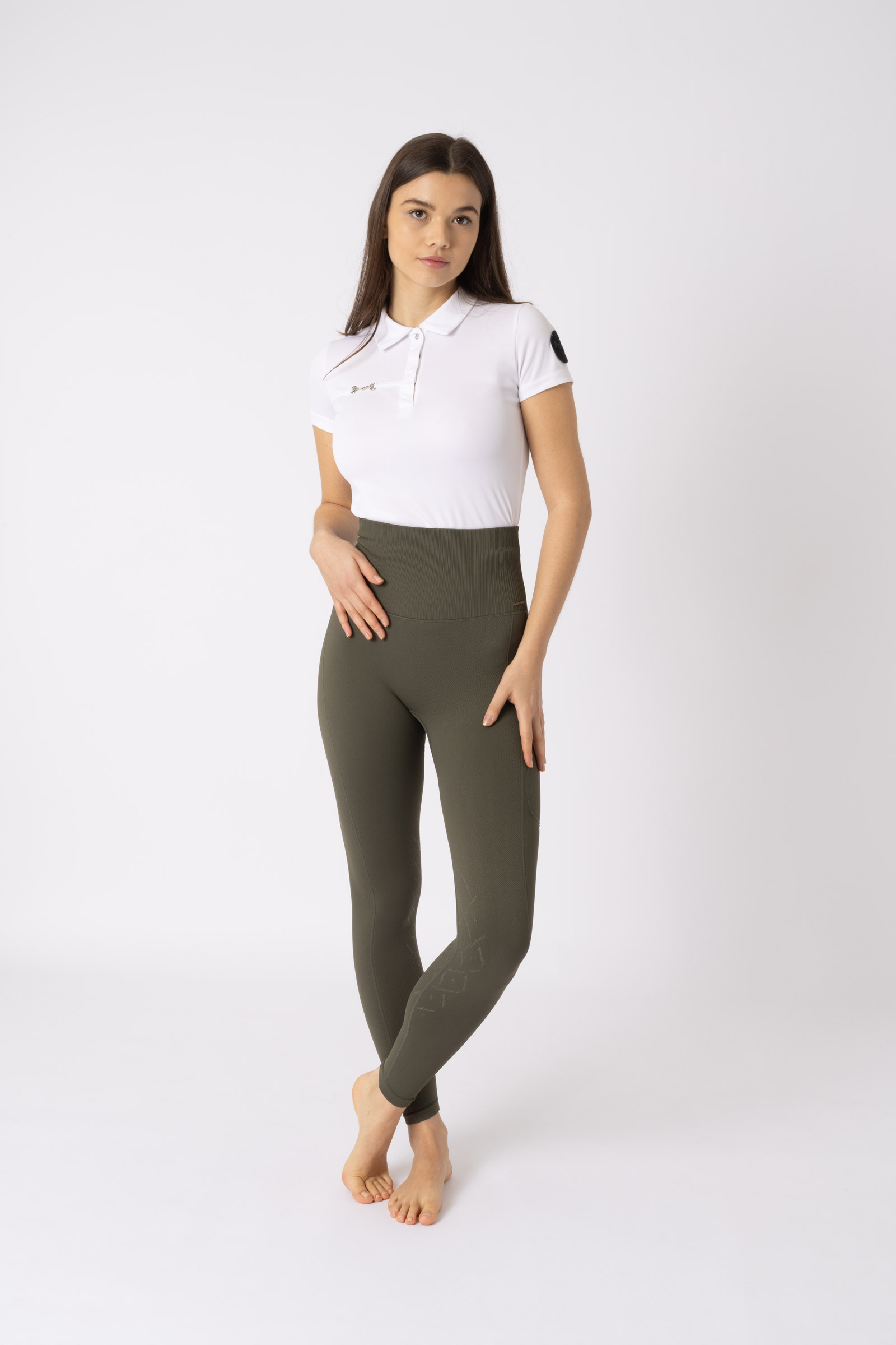 Bezszwowe jeździeckie legginsy damskie Horze Janine z lejem kolanowym i kieszenią na telefon