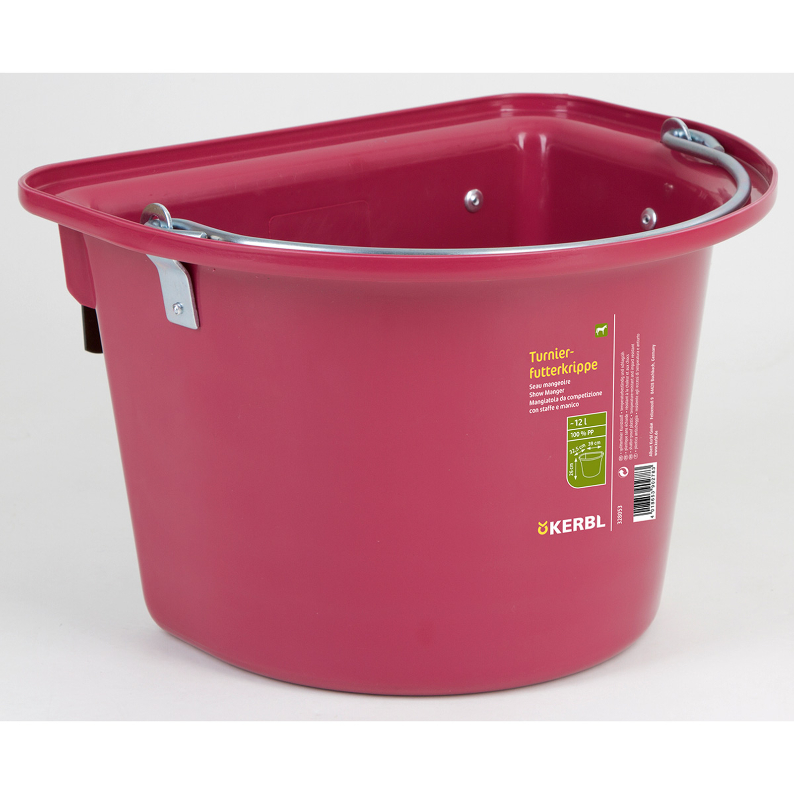 Raspberry Pink Wiaderko do karmienia Kerbl Show 12L, plastikowe z haczykiem