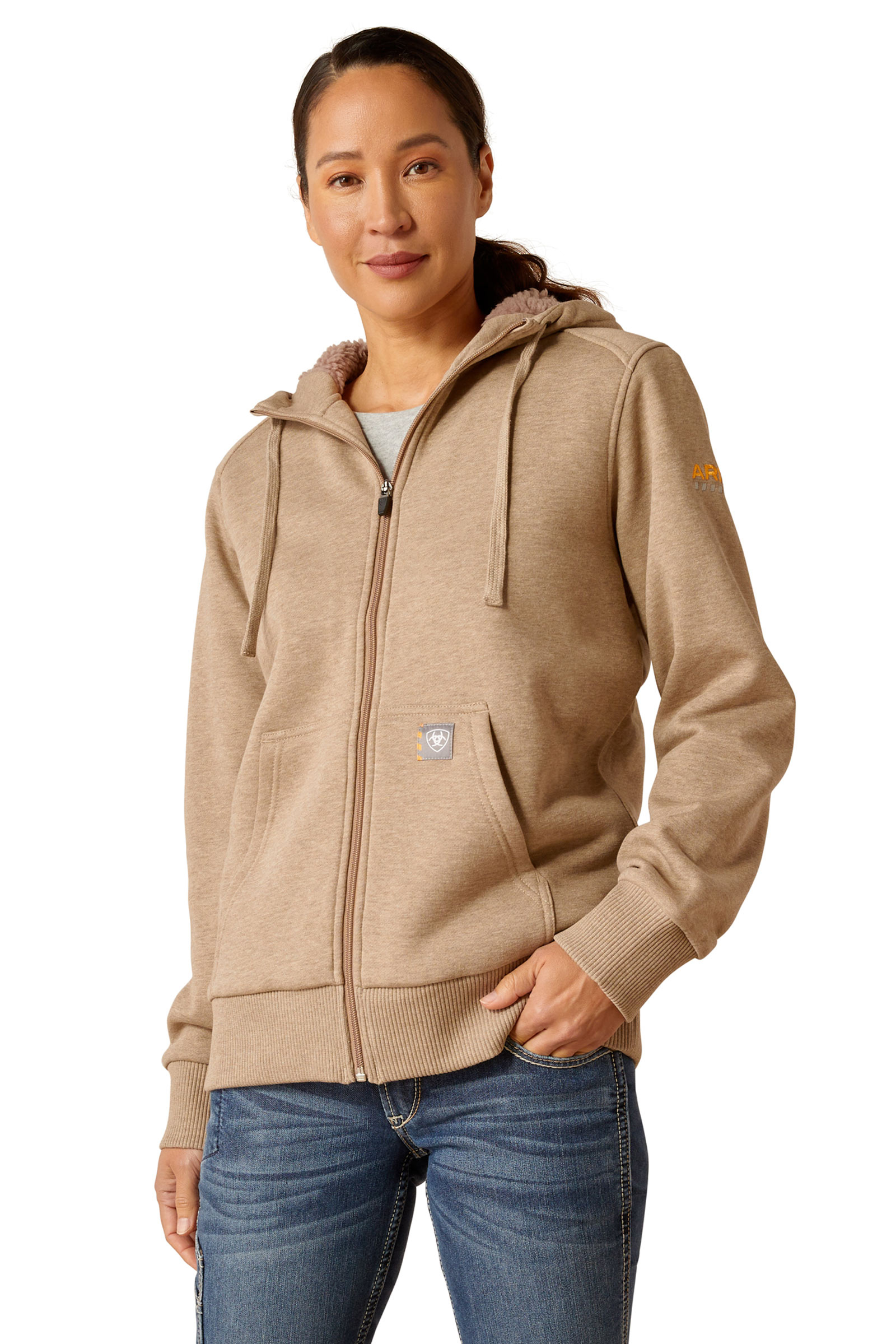 Oatmeal Heather Ariat Rebar All-Weather Sherpa Bluza z kapturem i zamkiem