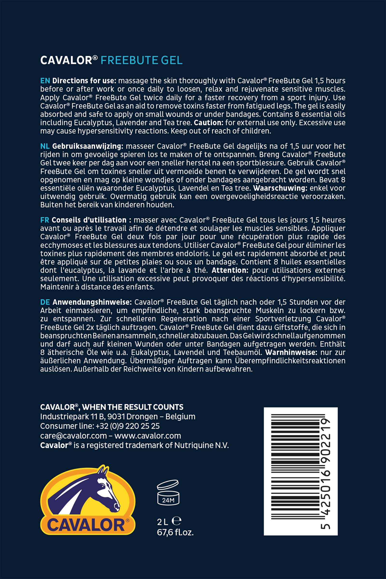 Chłodząco-rozgrzewający żel do mięśni, stawów i ścięgien Cavalor Freebute Gel, 2l