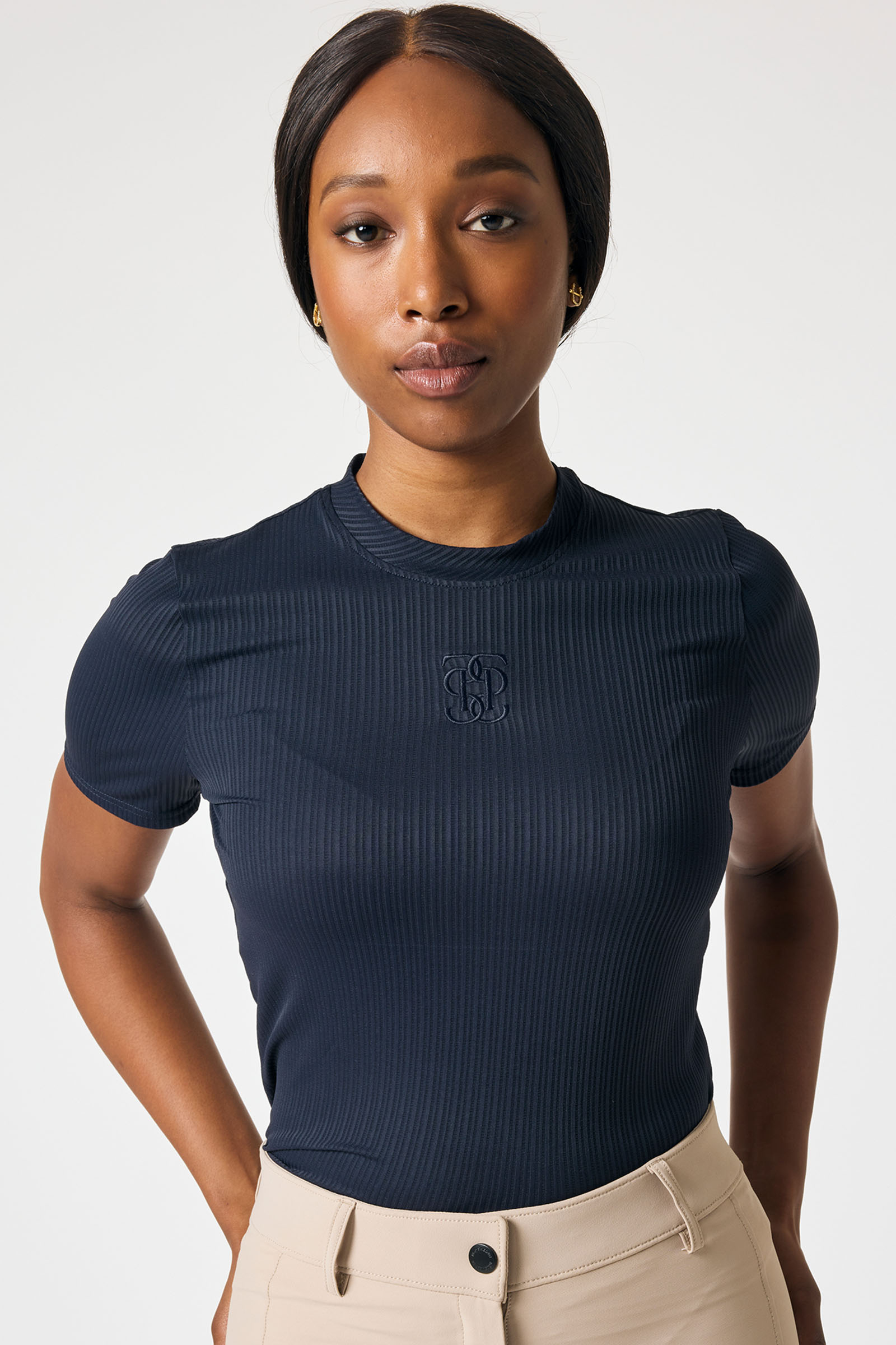 Navy PS of Sweden Courtney S/S Bluzka w Paski z Siatki