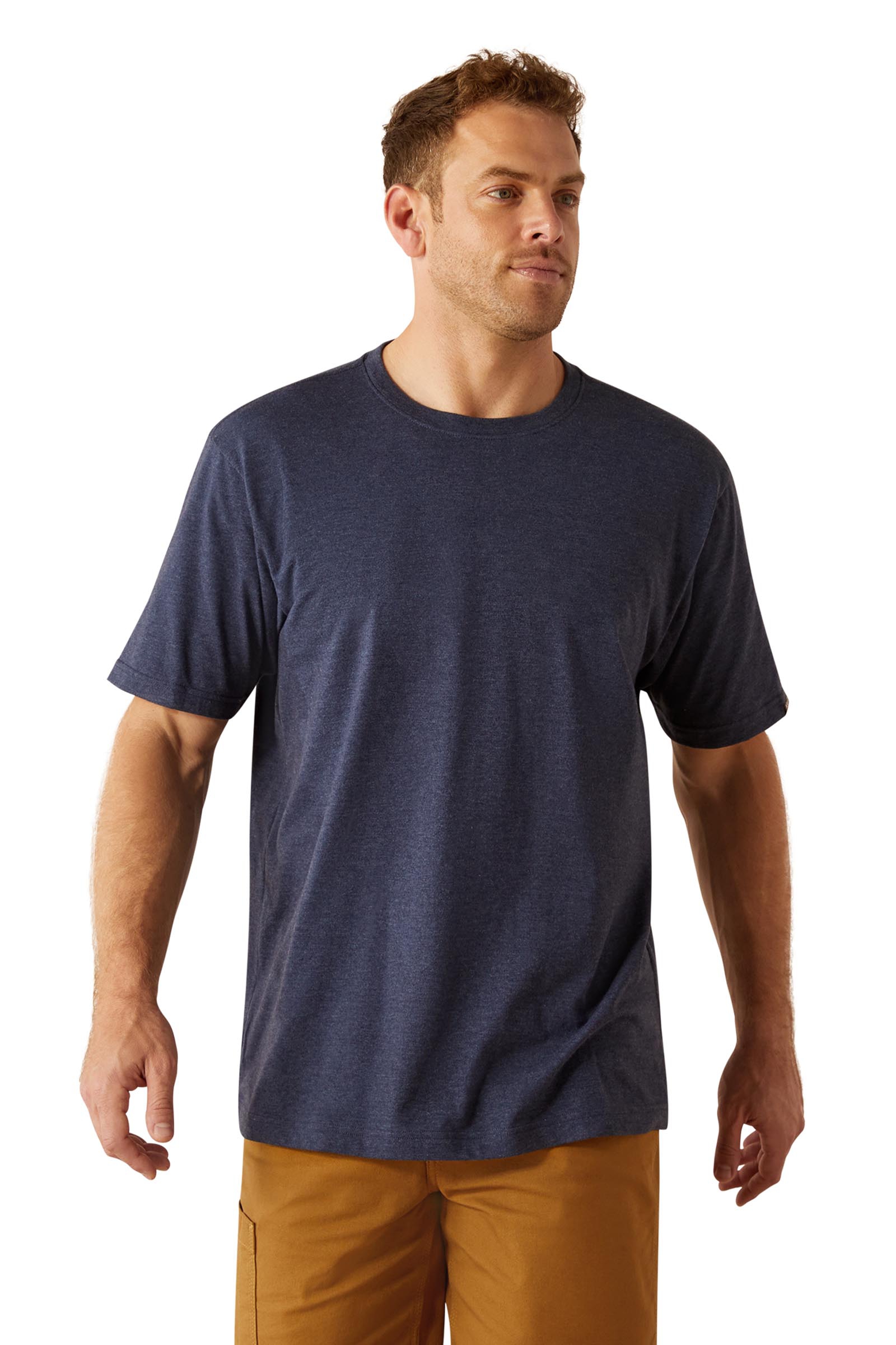 Navy Heather Ariat Rebar Cotton Strong Standard Męski T-shirt