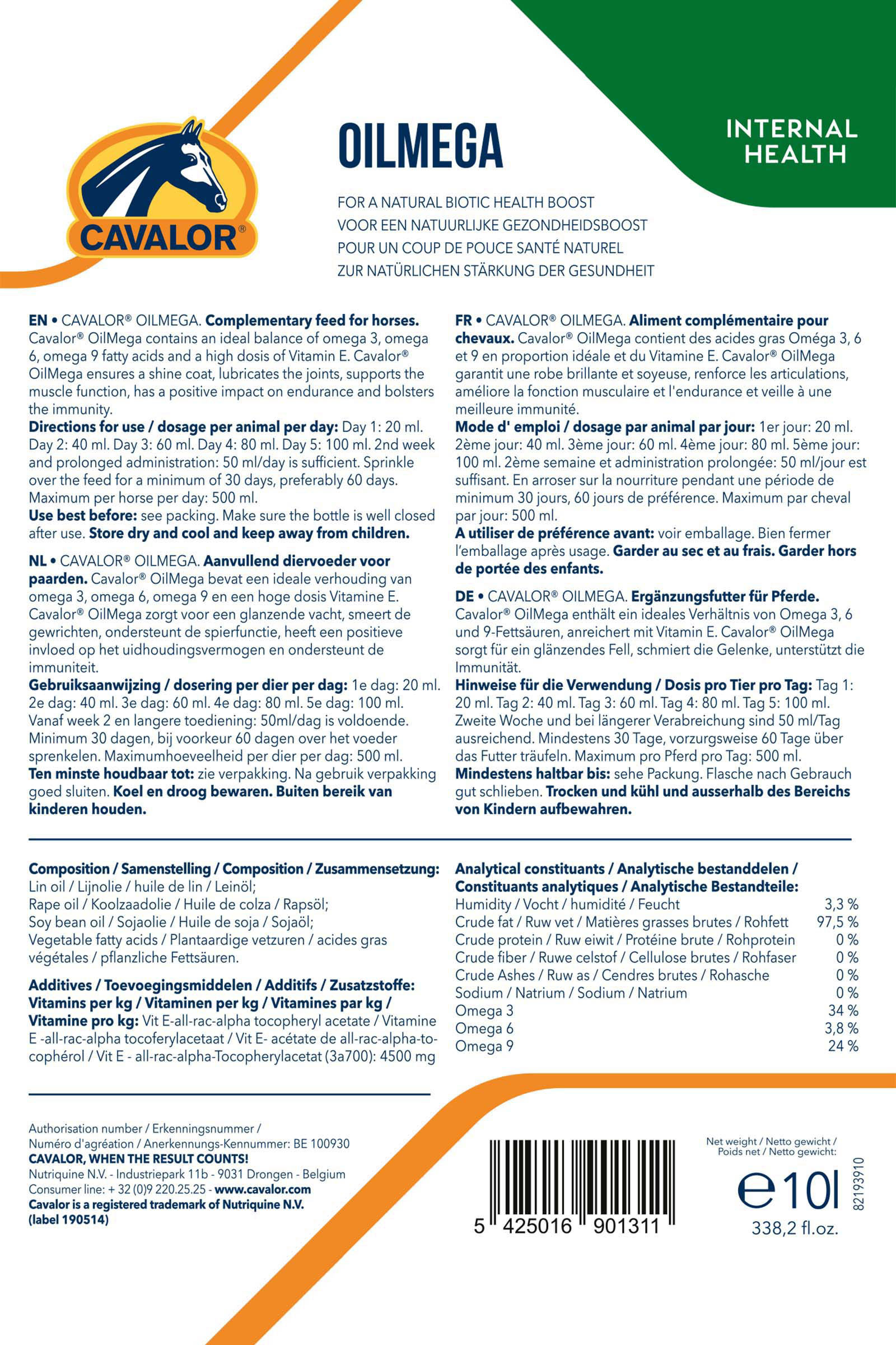 Cavalor Oilmega z pompką, 10 l