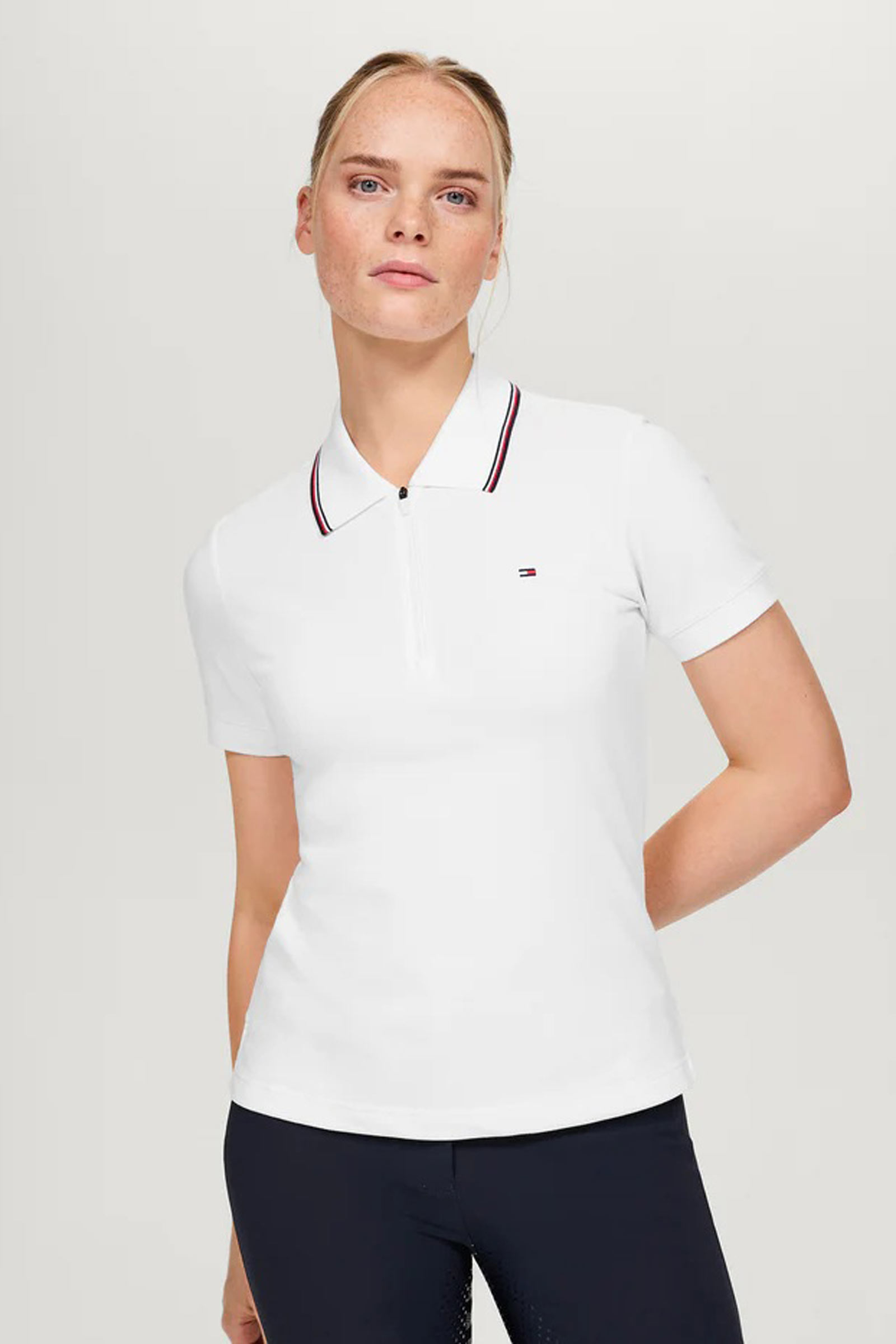 OPTIC WHITE Tommy Hilfiger Equestrian Camden damska koszulka polo na zamek