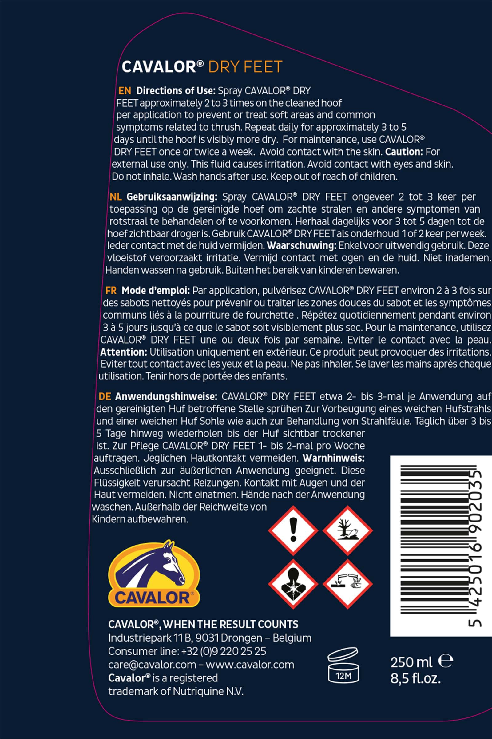 Preparat do strzałek i kopyt Cavalor Dry Feet, 250ml